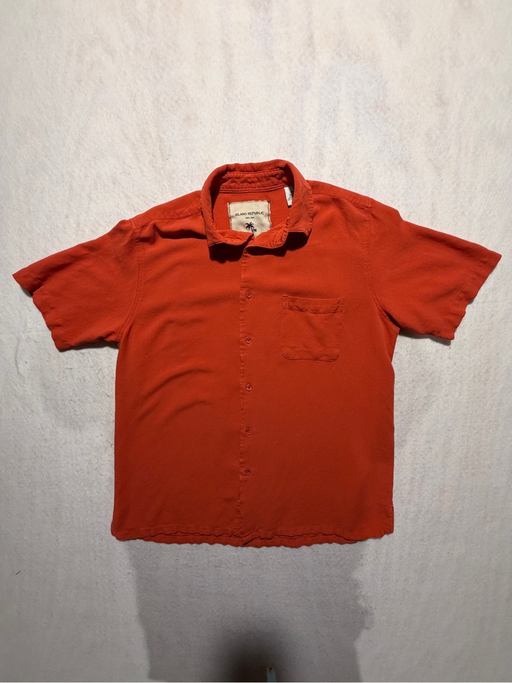 Island Republic 100% Silk Short Sleeve Camp Shirt Orange Mens- Size M